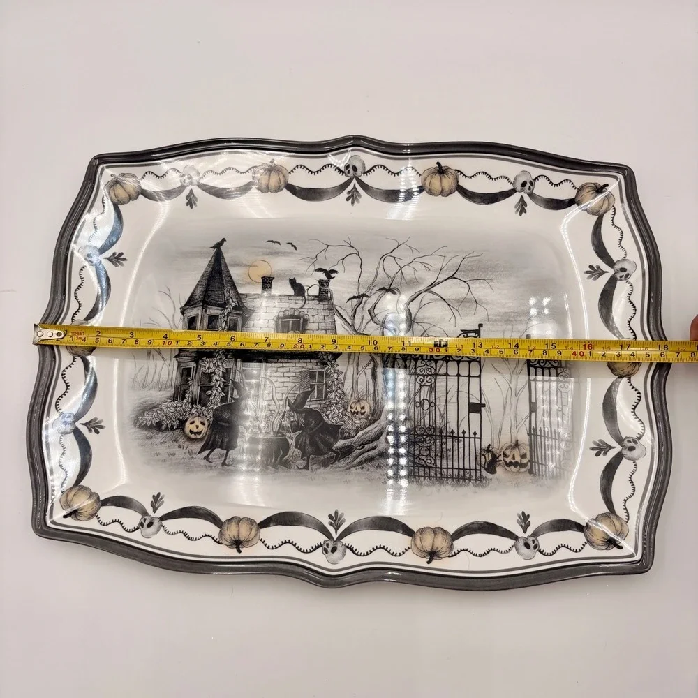 Halloween Haunted House Witches Skulls Large Serving Melamine Platter 18in